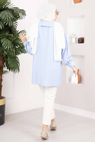 Yaka Nakışlı Tesettür Tunik Bebe Mavisi - Thumbnail