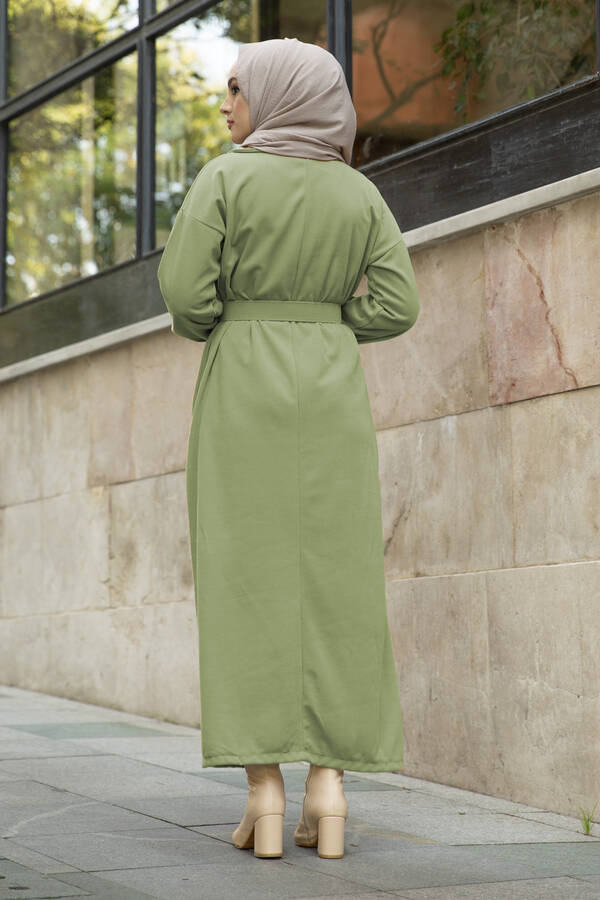 Yakalı Düğme Detaylı Tesettür Elbise 100MD10110 Çağla Yeşili