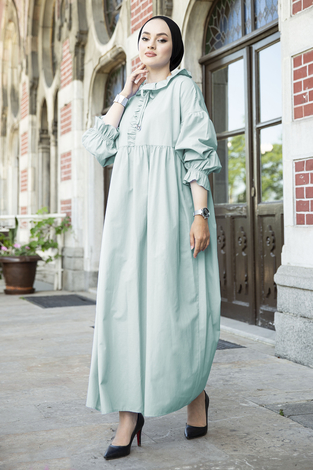 Yakası Fırfırlı Poplin Tesettür Elbise 100MD-10432 Mint - Thumbnail