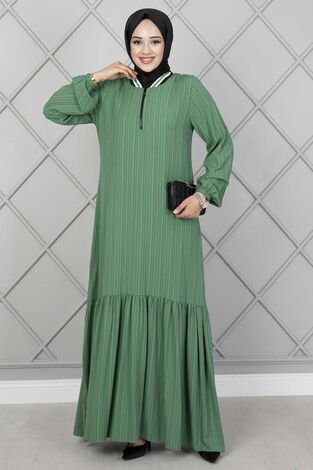Yakası Şerit Detaylı Elbise Mint Yeşili - Thumbnail