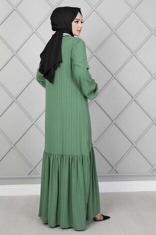 Yakası Şerit Detaylı Elbise Mint Yeşili - Thumbnail