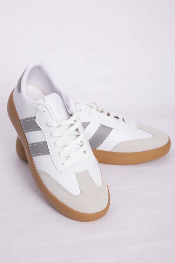 Srç - Yan Şerit Detaylı Sneaker Spor Ayakkabı Beyaz-Gri (1)