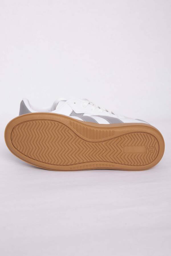 Yan Şerit Detaylı Sneaker Spor Ayakkabı Beyaz-Gri - 6
