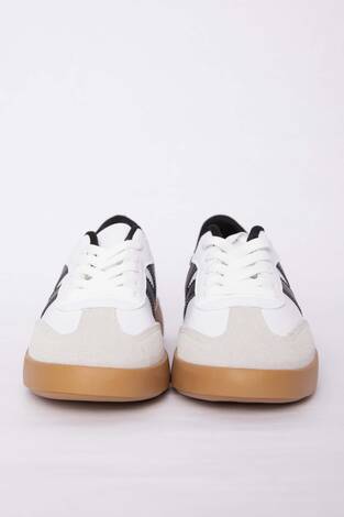 Yan Şerit Detaylı Sneaker Spor Ayakkabı Beyaz - Siyah - Thumbnail