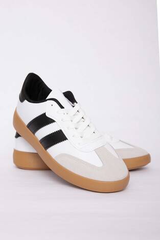 Yan Şerit Detaylı Sneaker Spor Ayakkabı Beyaz - Siyah