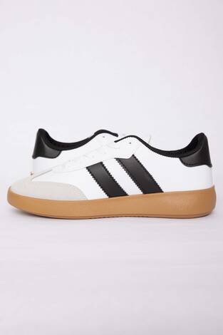 Yan Şerit Detaylı Sneaker Spor Ayakkabı Beyaz - Siyah - Thumbnail