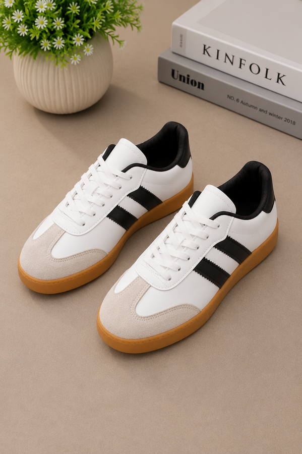 Srç - Yan Şerit Detaylı Sneaker Spor Ayakkabı Beyaz - Siyah (1)
