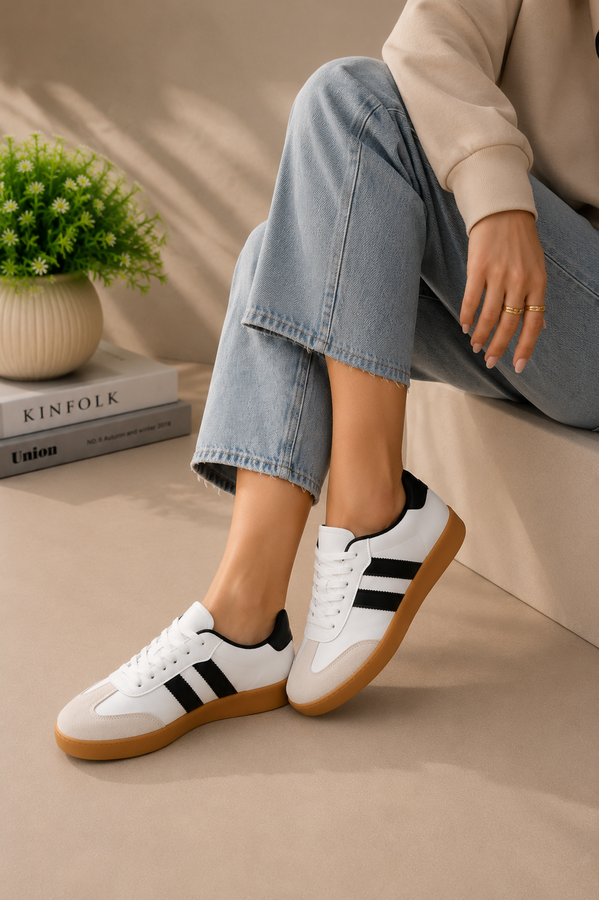 Srç - Yan Şerit Detaylı Sneaker Spor Ayakkabı Beyaz - Siyah