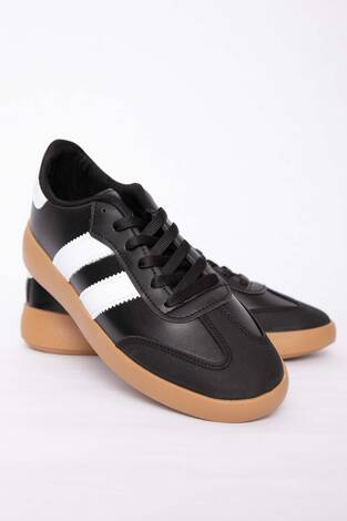 Yan Şerit Detaylı Sneaker Spor Ayakkabı Siyah - Thumbnail