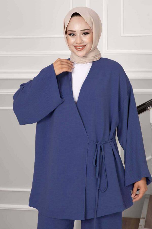 Ve - Yandan Bağlamalı Aerobin Tesettür İkili Takım Takım İndigo (1)