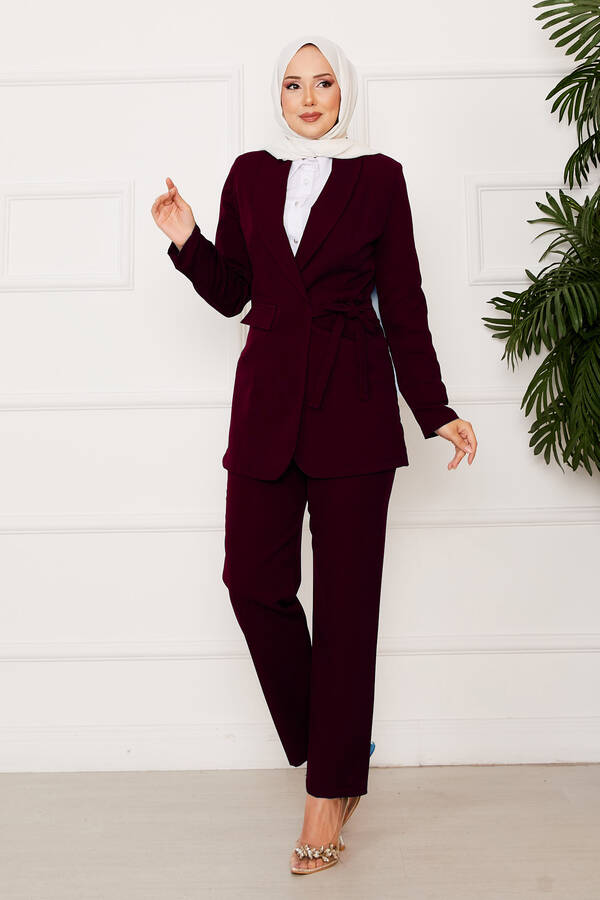 Yandan Bağlamalı Ceket Takım Bordo - 3