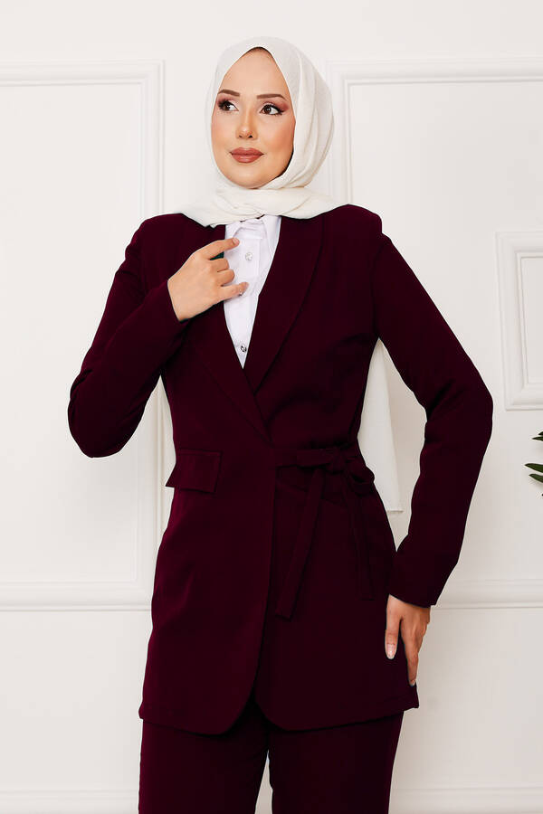 Hp - Yandan Bağlamalı Ceket Takım Bordo (1)