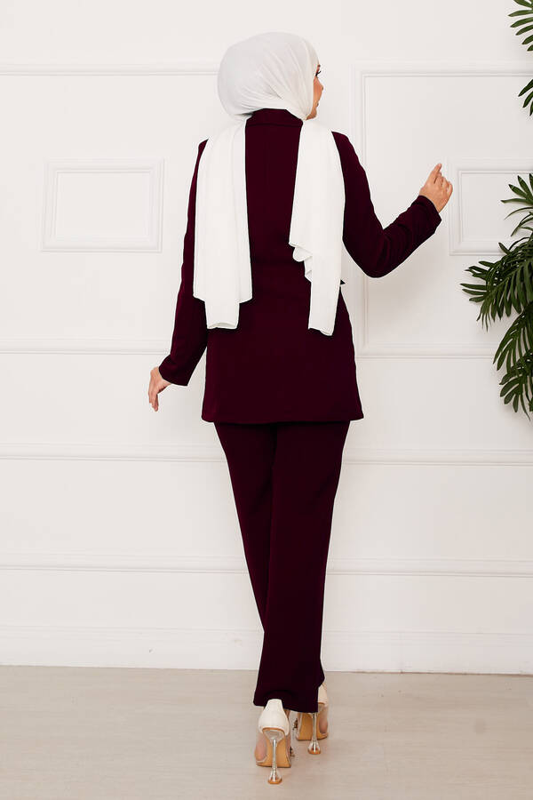 Yandan Bağlamalı Ceket Takım Bordo - 4
