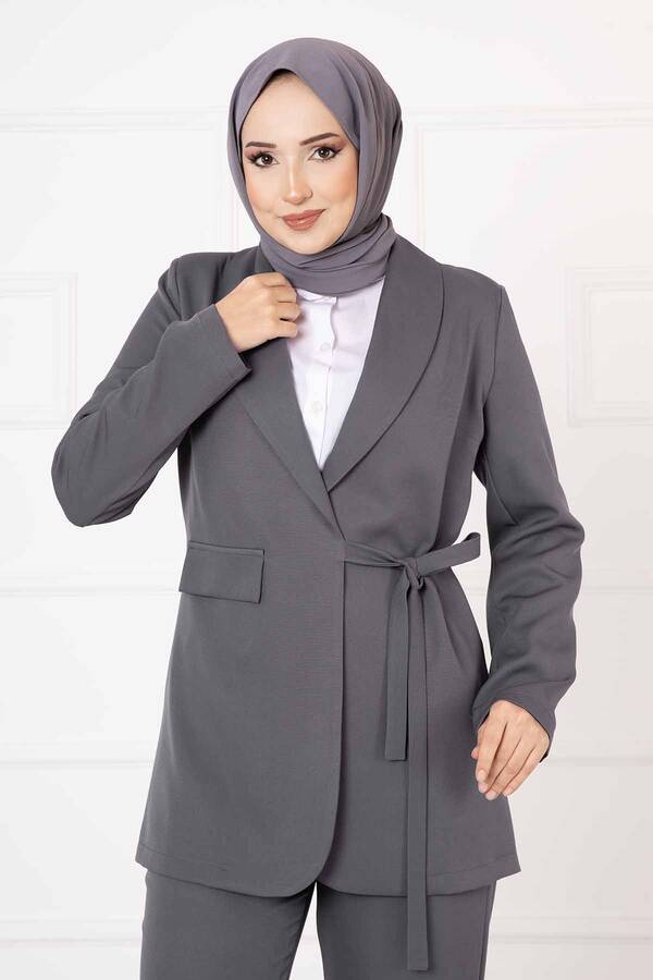 Hp - Yandan Bağlamalı Ceket Takım Füme (1) Hp - Yandan Bağlamalı Ceket Takım Füme (1)