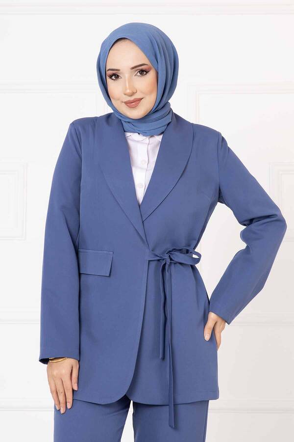 Hp - Yandan Bağlamalı Ceket Takım İndigo (1)