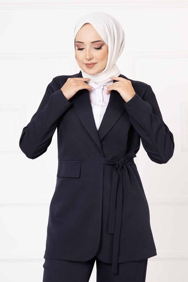 Hp - Yandan Bağlamalı Ceket Takım Lacivert (1)