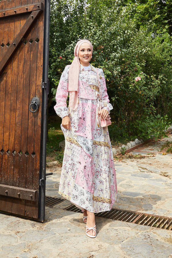 Yandan Bağlamalı Gömlek Yaka Elbise Pembe Yandan Bağlamalı Gömlek Yaka Elbise Pembe