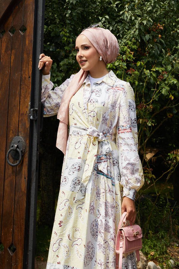 Efl - Yandan Bağlamalı Gömlek Yaka Elbise Sarı (1) Efl - Yandan Bağlamalı Gömlek Yaka Elbise Sarı (1)