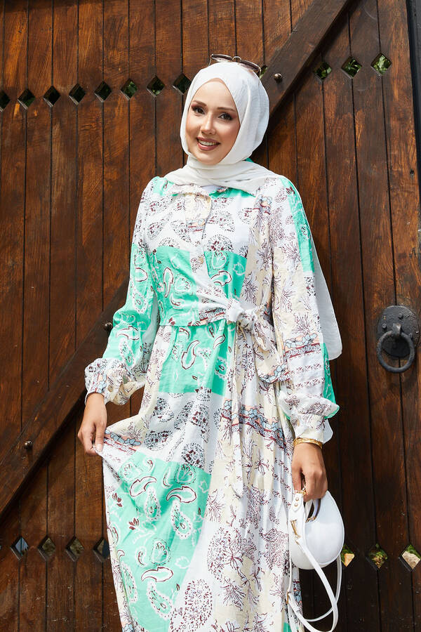 Efl - Yandan Bağlamalı Gömlek Yaka Elbise Yeşil (1) Efl - Yandan Bağlamalı Gömlek Yaka Elbise Yeşil (1)