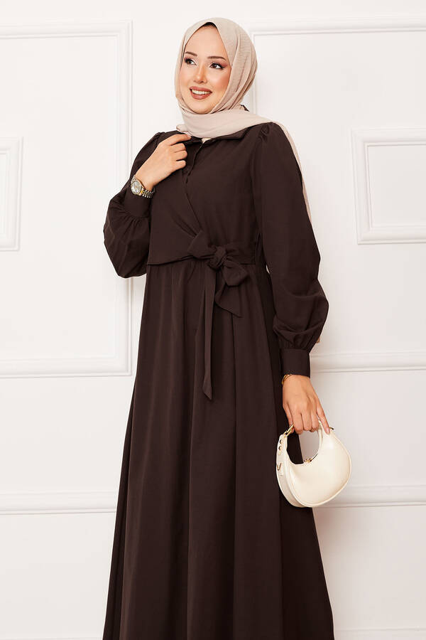 Efl - Yandan Bağlamalı Gömlek Yakalı Elbise Acı Kahve (1) Efl - Yandan Bağlamalı Gömlek Yakalı Elbise Acı Kahve (1)