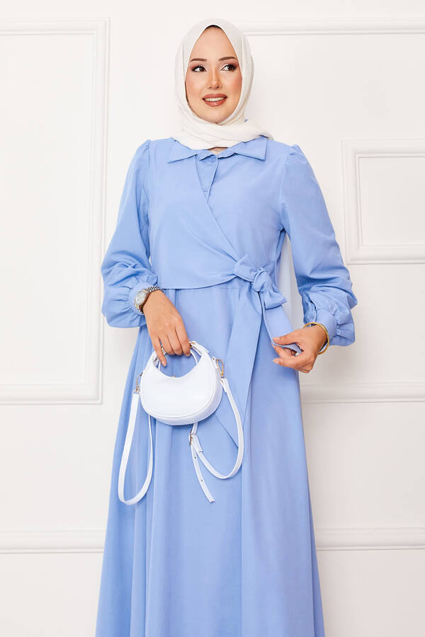 Efl - Yandan Bağlamalı Gömlek Yakalı Elbise Bebe Mavisi (1) Efl - Yandan Bağlamalı Gömlek Yakalı Elbise Bebe Mavisi (1)