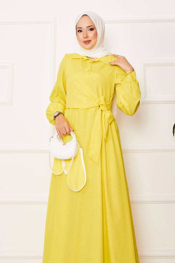 Efl - Yandan Bağlamalı Gömlek Yakalı Elbise Koyu Sarı (1) Efl - Yandan Bağlamalı Gömlek Yakalı Elbise Koyu Sarı (1)