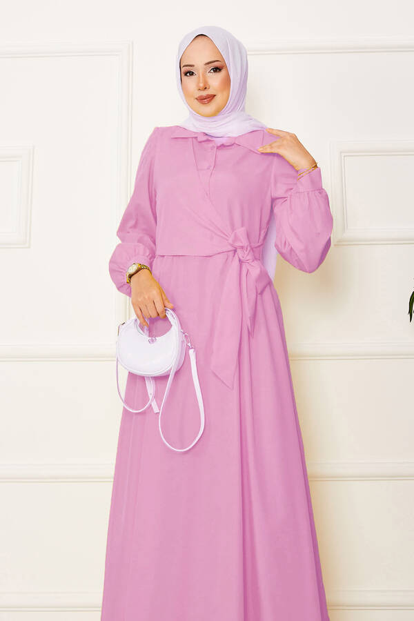 Efl - Yandan Bağlamalı Gömlek Yakalı Elbise Pembe (1) Efl - Yandan Bağlamalı Gömlek Yakalı Elbise Pembe (1)