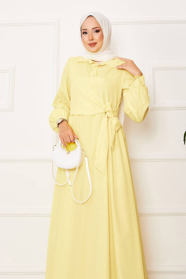 Efl - Yandan Bağlamalı Gömlek Yakalı Elbise Sarı (1) Efl - Yandan Bağlamalı Gömlek Yakalı Elbise Sarı (1)