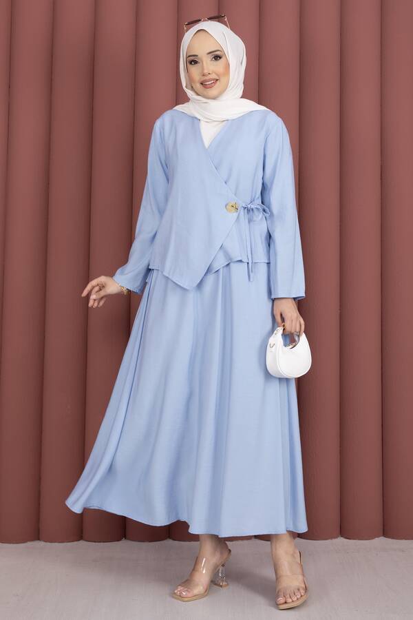 Znk - Yandan Bağlamalı Kimono Etek İkili Takım Bebe Mavisi