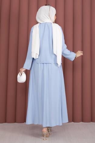 Yandan Bağlamalı Kimono Etek İkili Takım Bebe Mavisi - Thumbnail