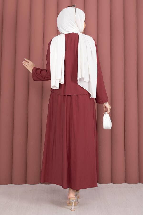 Yandan Bağlamalı Kimono Etek İkili Takım Bordo - 7