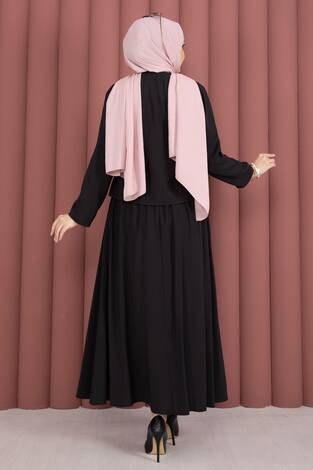 Yandan Bağlamalı Kimono Etek İkili Takım Siyah - Thumbnail