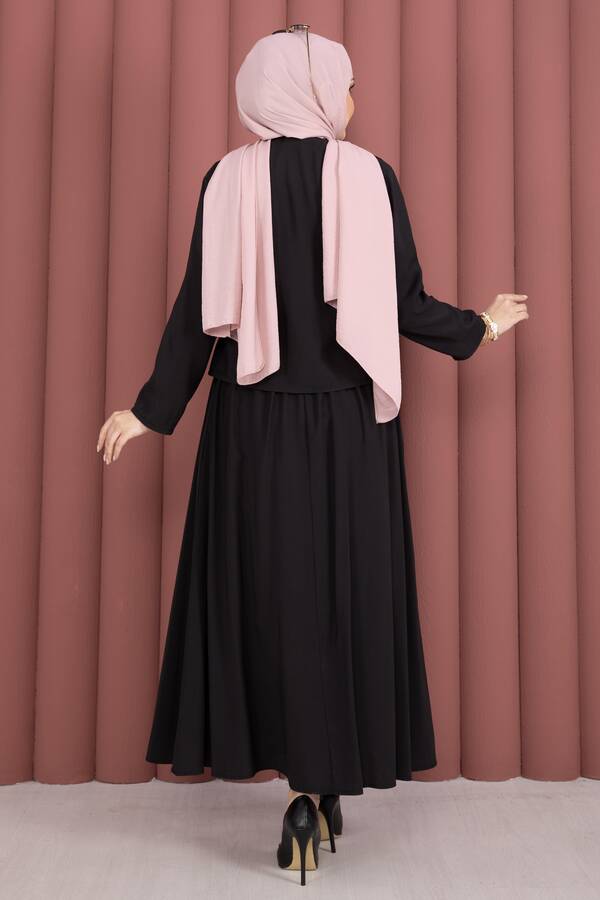 Yandan Bağlamalı Kimono Etek İkili Takım Siyah - 6