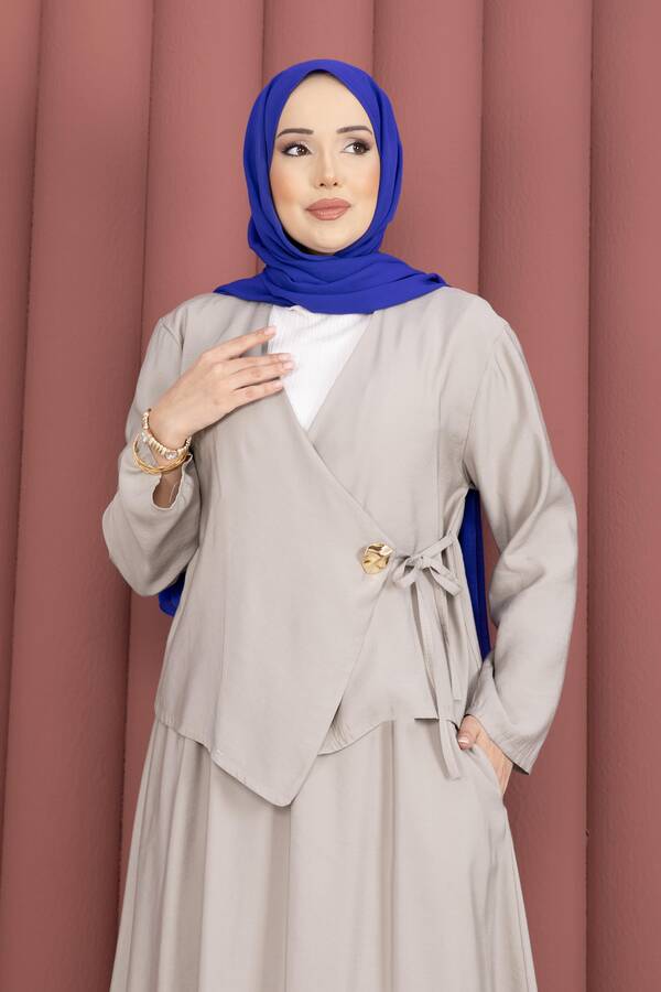 Znk - Yandan Bağlamalı Kimono Etek İkili Takım Taş (1)