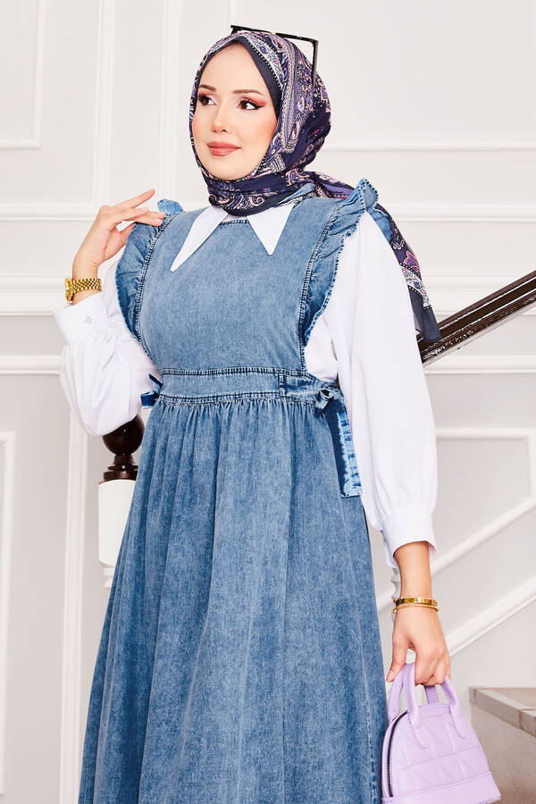 SM - Yandan Bağlamalı Omzu Fırfırlı Tesettür Kot Jile Mavi (1) SM - Yandan Bağlamalı Omzu Fırfırlı Tesettür Kot Jile Mavi (1)