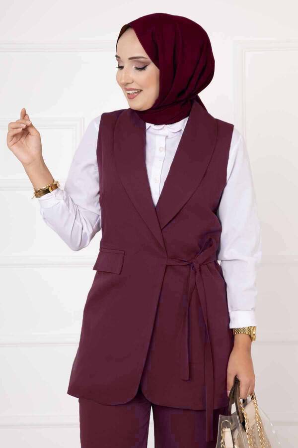 Hp - Yandan Bağlamalı Yelek Takım Bordo (1)