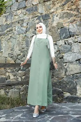 Yandan Cep Detaylı Tesettür Salopet Elbise Mint - Thumbnail