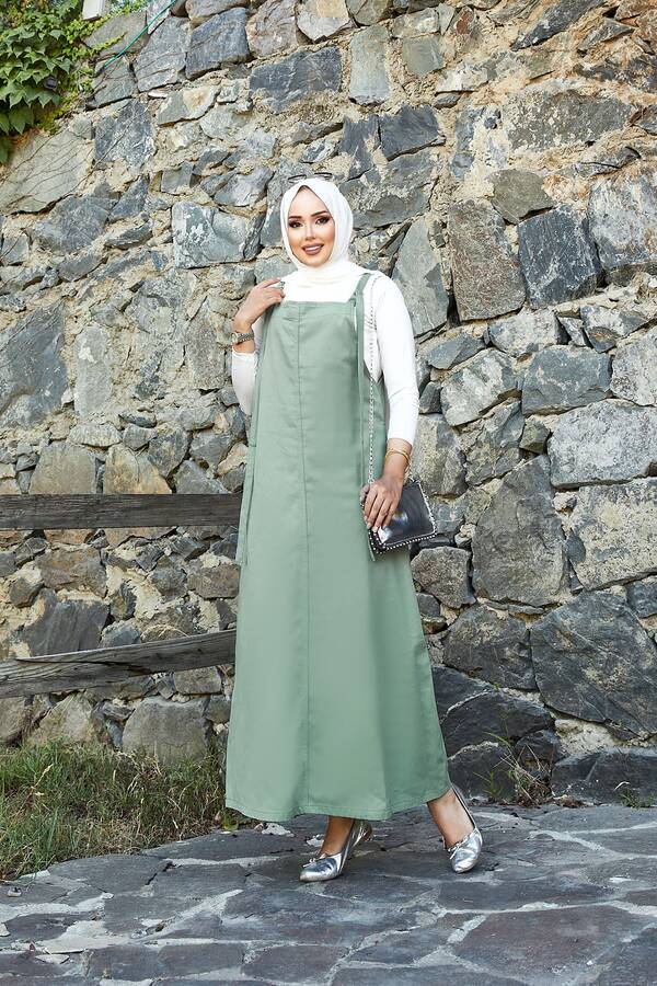 Yandan Cep Detaylı Tesettür Salopet Elbise Mint Yandan Cep Detaylı Tesettür Salopet Elbise Mint