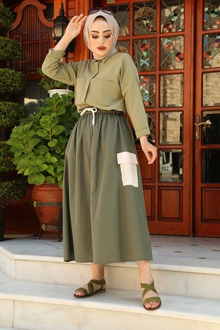 Yandan Cepli Etek 9856-5 Haki - Thumbnail