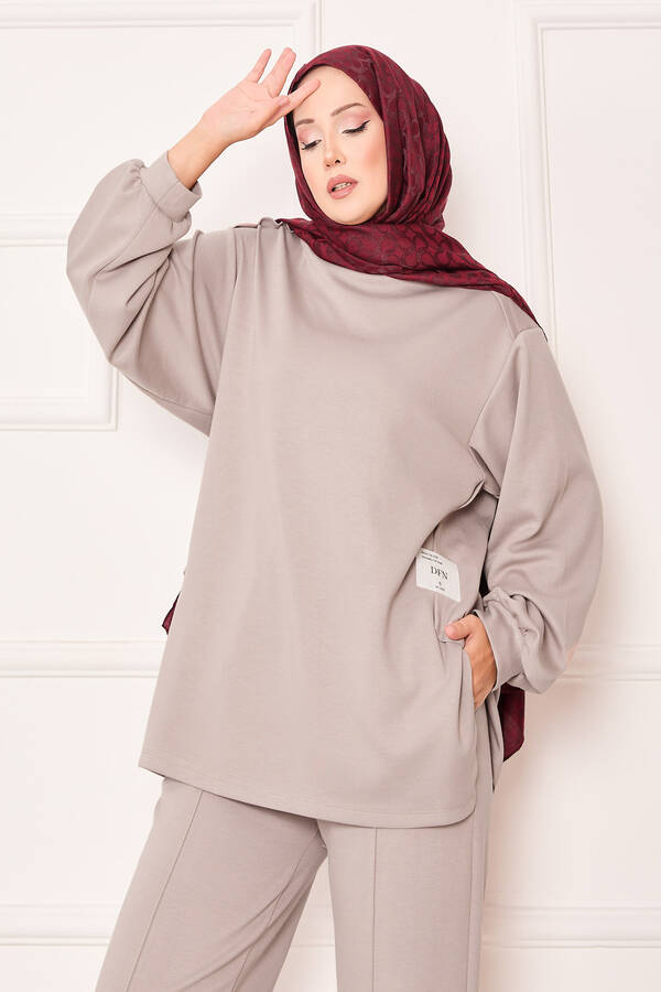 Duf - Yanı Asimetrik Yırtmaçlı Oyşo İkili Takım Vizon (1)