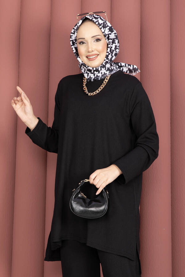 Tkm - Yanları Yırtmaçlı Tunik Pantolon Takım Siyah (1)