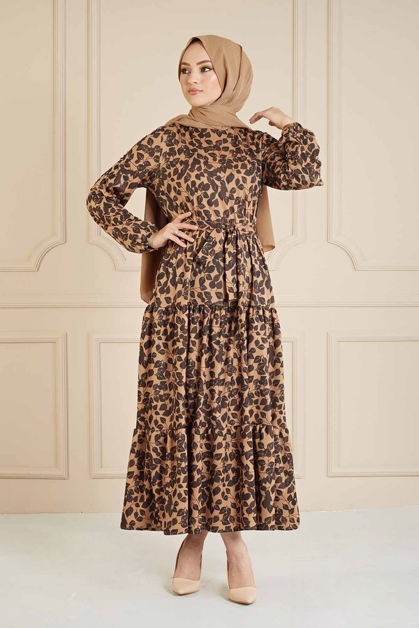 MD - Yaprak Desenli Salaş Elbise 100MD10138 Siyah (1)