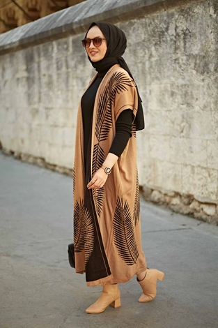 Yaprak Desenli Triko İkili Takım 2216-8 Camel - Thumbnail