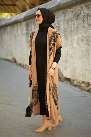 Yaprak Desenli Triko İkili Takım 2216-8 Camel - Thumbnail