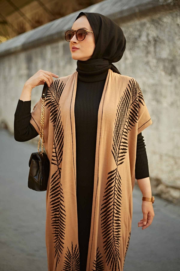  - Yaprak Desenli Triko İkili Takım 2216-8 Camel (1)