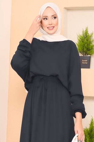 Yarasa Kol Crop Etek Tesettür Takım Antrasit - Thumbnail