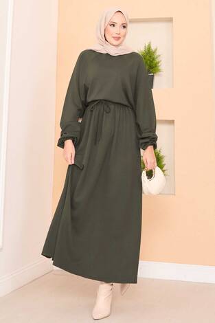Yarasa Kol Crop Etek Tesettür Takım Haki - Thumbnail