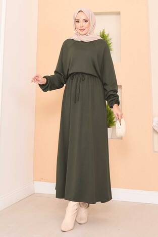 Yarasa Kol Crop Etek Tesettür Takım Haki - Thumbnail