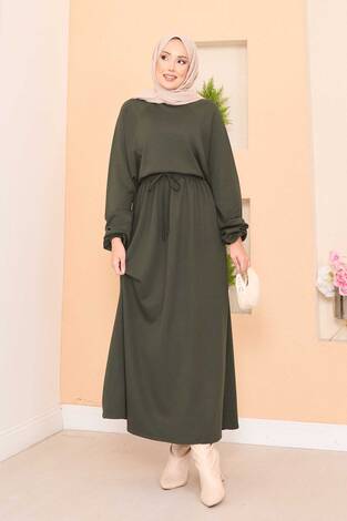 Yarasa Kol Crop Etek Tesettür Takım Haki - Thumbnail