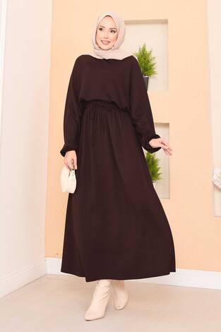 Yarasa Kol Crop Etek Tesettür Takım Kahve - Thumbnail